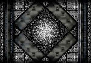 Fototapeta - Symetryczna kompozycja - czarny deseń w orientalny wzór z pikowaniem