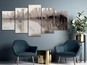 Obraz - Miasto w deszczu (5-częściowy) szeroki