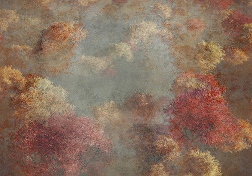 Fototapeta - Natura jesienią - pejzaż jesiennych drzew w malowanym stylu retro