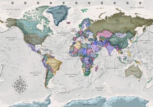 Fototapeta - Nauka geografii - mapa świata z podpisanymi państwami po angielsku