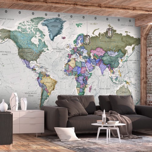 Fototapeta - Nauka geografii - mapa świata z podpisanymi państwami po angielsku