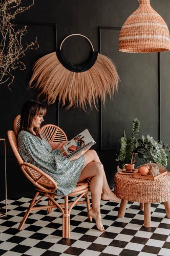 Fotel boho kwiat Rattanowy naturalny