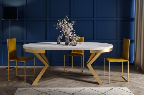 Stół okrągły rozkładany złote nogi Nordic glamour