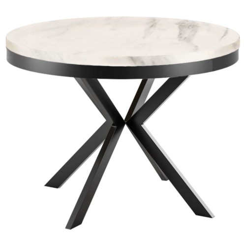 Stół loftowy rozkładany BROON okrągły 100 cm z obręczą marmur-bianco