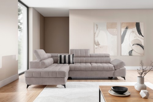 Narożnik z funkcją spania Valeria L beżowa tkanina