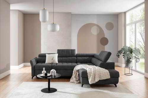 Narożnik rozkładany Esma L grafitowy welur hydrofobowy Zetta 305