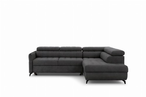 Narożnik z funkcją spania Esma L grafitowy welur hydrofobowy Zetta 305