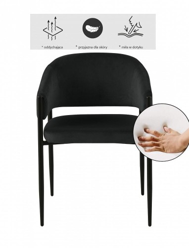 Krzesło welurowe czarne do jadalni SANNA