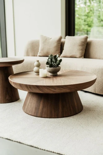 Stolik kawowy okrągły drewniany 90 cm FUSJA L