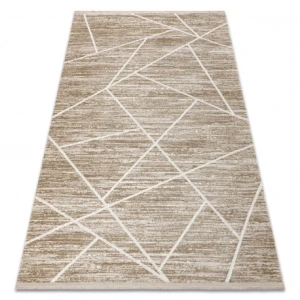 Dywan DUKE 51557 beż / krem - Geometryczny, strukturalny, bardzo miękki, frędzle