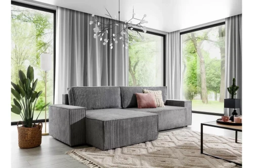 Narożnik rozkładany szary Flower Mini sztruks Lincoln 90