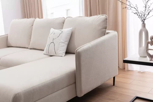 Narożnik rozkładany Talos Mini beżowa plecionka Loft 01 czarne nogi