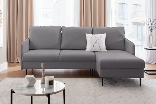 Narożnik rozkładany Talos Mini szara plecionka Loft 19 czarne nogi