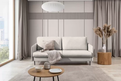 Kanapa rozkładana Talos beżowa plecionka Loft 01 czarne nogi