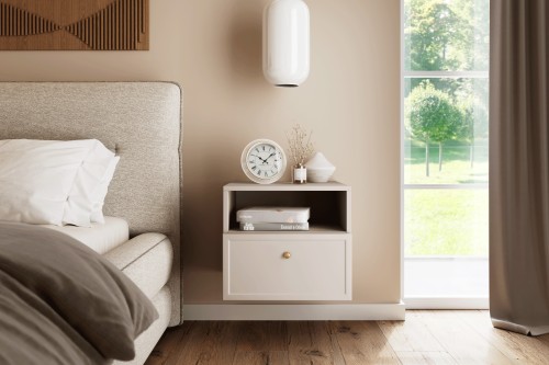 Szafka nocna wisząca Lorini z szufladą 45 cm kaszmir, złoty uchwyt