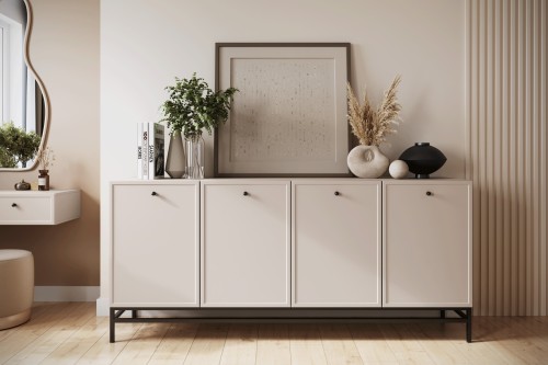 Komoda 200 cm kaszmir LORINI 4D czarne uchwyty stelaż