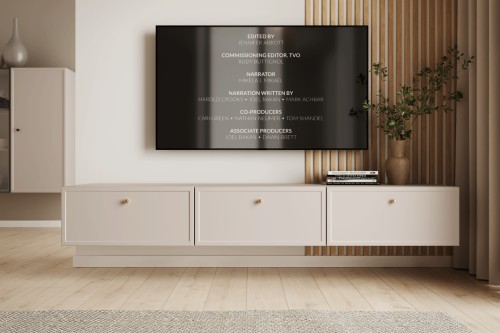 Szafka RTV wisząca 200 cm kaszmir LORINI z szufladami złote uchwyty