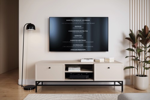 Szafka RTV LORINI 150 cm kaszmir z szufladami czarne uchwyty