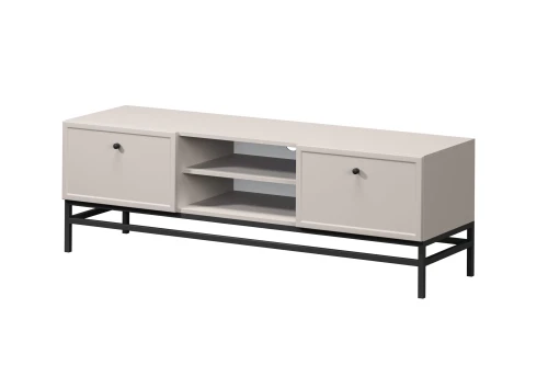 Szafka RTV LORINI 150 cm kaszmir z szufladami czarne uchwyty, stelaż
