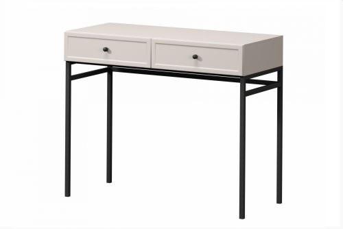 Konsola z szufladami Lorini 100 cm kaszmir, czarne uchwyty, metalowy stelaż