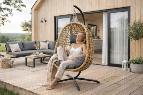 Fotel wiszący do ogrodu AURA z technorattanu naturalny