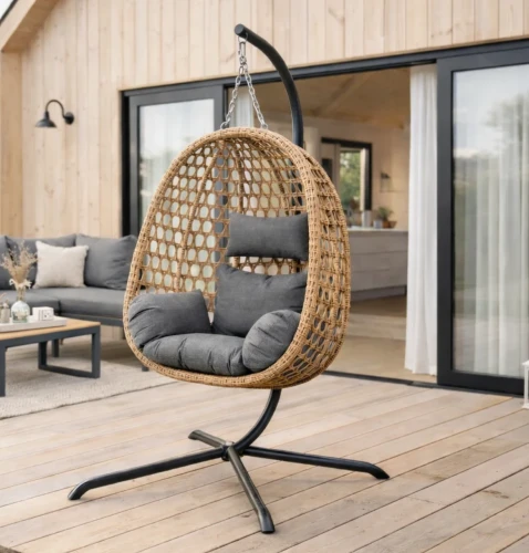 Fotel wiszący ogrodowy AURA z technorattanu naturalny