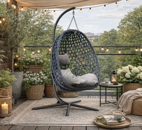 Fotel ogrodowy wiszący AURA z technorattanu Grafit