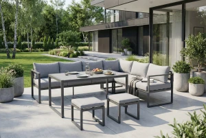 Meble ogrodowe metalowe VIGO ZESTAW narożnik + stół Grafit