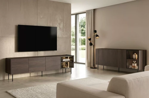 Komoda do salonu 220 cm DUNARI podświetlenie LED dąb Dunin