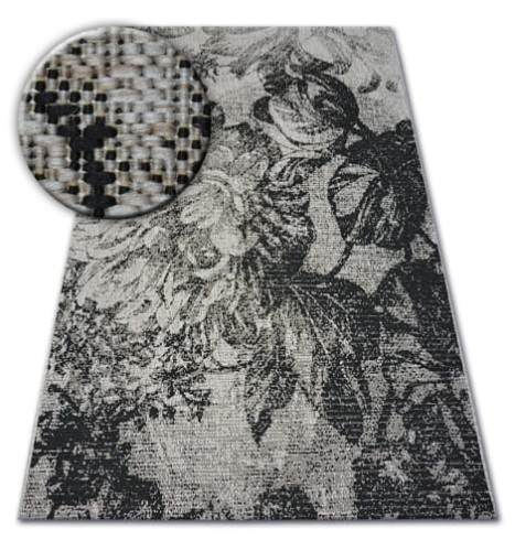 DYWAN SZNURKOWY SIZAL FLOORLUX 20491 KWIATY szary/czarny