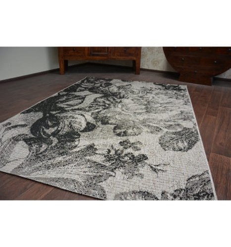 DYWAN SZNURKOWY SIZAL FLOORLUX 20491 KWIATY szary/czarny