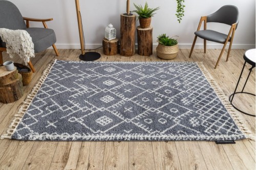 Dywan z frędzlami do salonu BERBER TANGER B5940 szary / biały