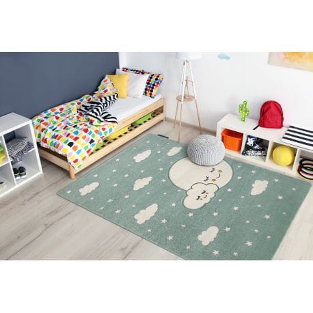 Dywan do pokoju dziecka chmurki PETIT MOON księżyc gwiazdki zielony
