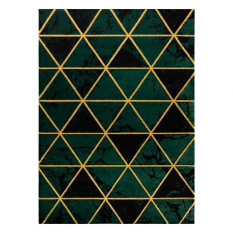 Dywan glamour do salonu butelkowa zieleń ze złotym trójkąty EMERALD 1020