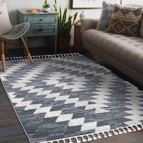 Dywan berberyjski SEVILLA Z250A romby niebieski szary Frędzle marokański shaggy