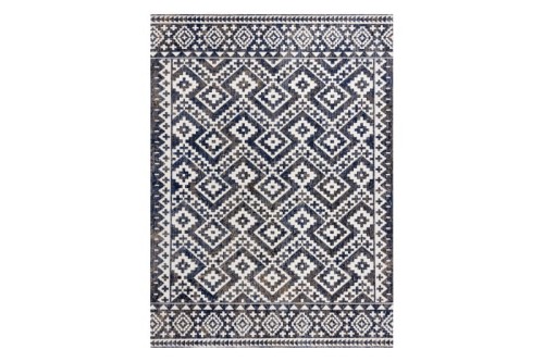 Dywan zewnętrzny etniczny zygzak 3D ciemny granat z beżem MUNDO E0561