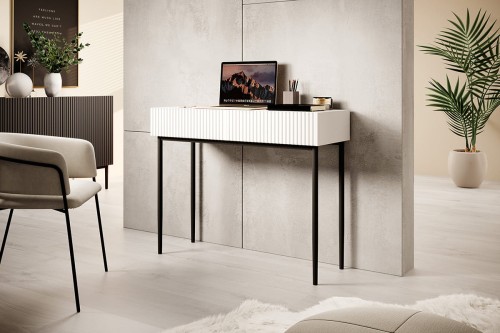 Biała konsola z szufladami NINA czarne nóżki mat