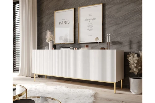 Biała komoda 200 cm mat złote nóżki NINA