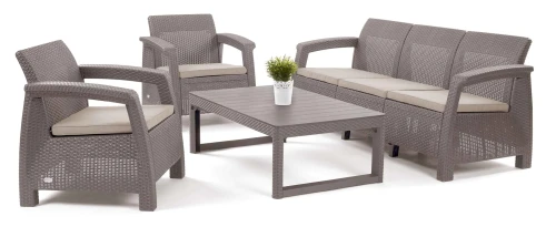 Zestaw mebli ogrodowych z ławostołem Corfu 3 Set LYON cappuccino piasek