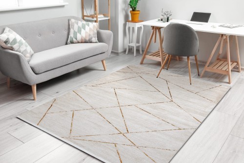 Dywan geometryczny krem złoto DUKE 51557 strukturalny miękki