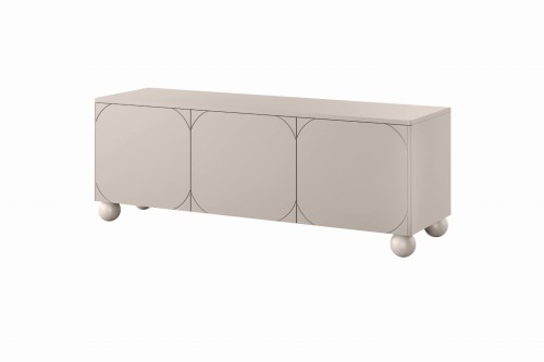 Szafka RTV 150 cm beżowa trzydrzwiowa nogi kule SORELLA