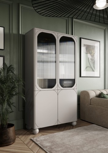 Witryna do salonu beżowa dwudrzwiowa na nogach kulach 100 cm Sorella