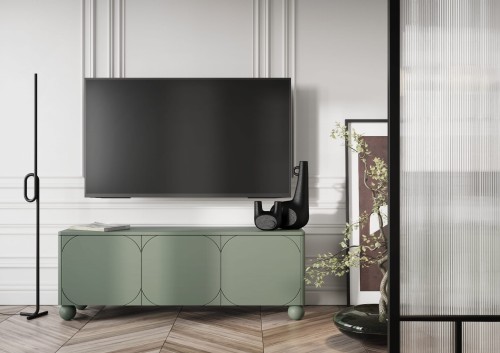 Szafka RTV 150 cm trzydrzwiowa oliwka nogi kule SORELLA